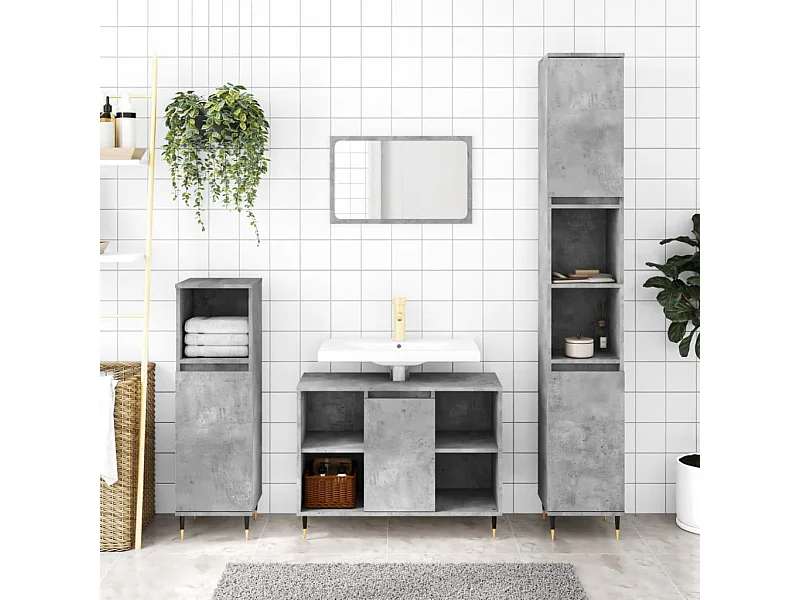 Armoire de salle de bain gris béton 30x30x100 cm FR59432
