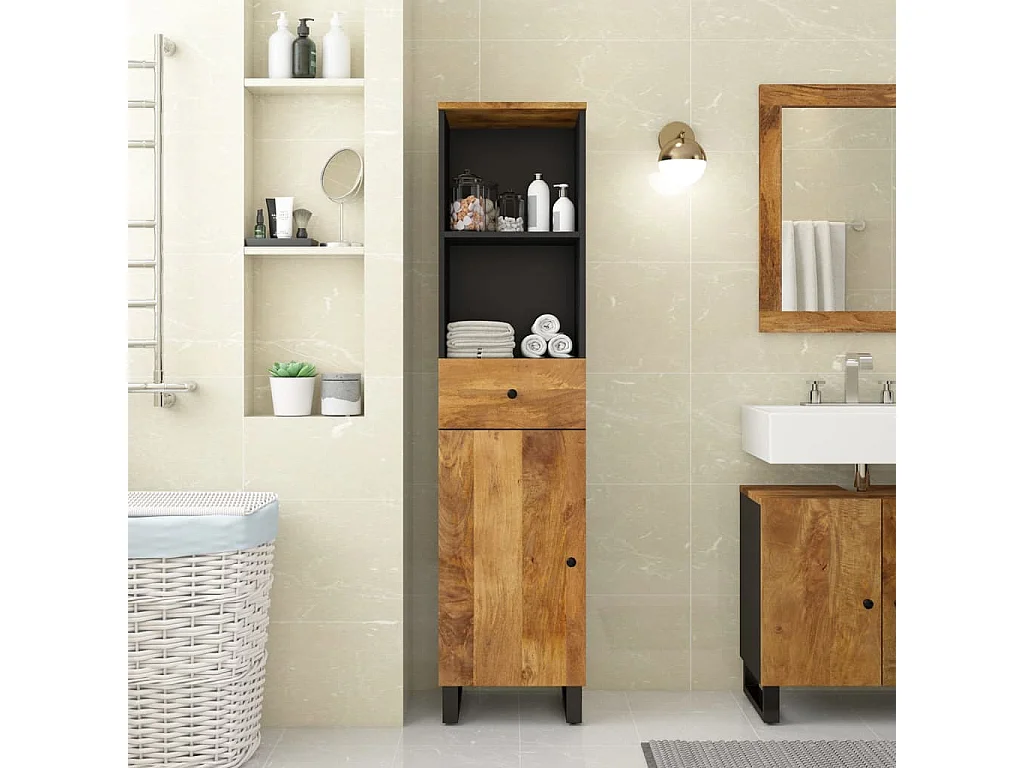 Mueble de baño madera maciza de mango 38x33x160 cm ES214183