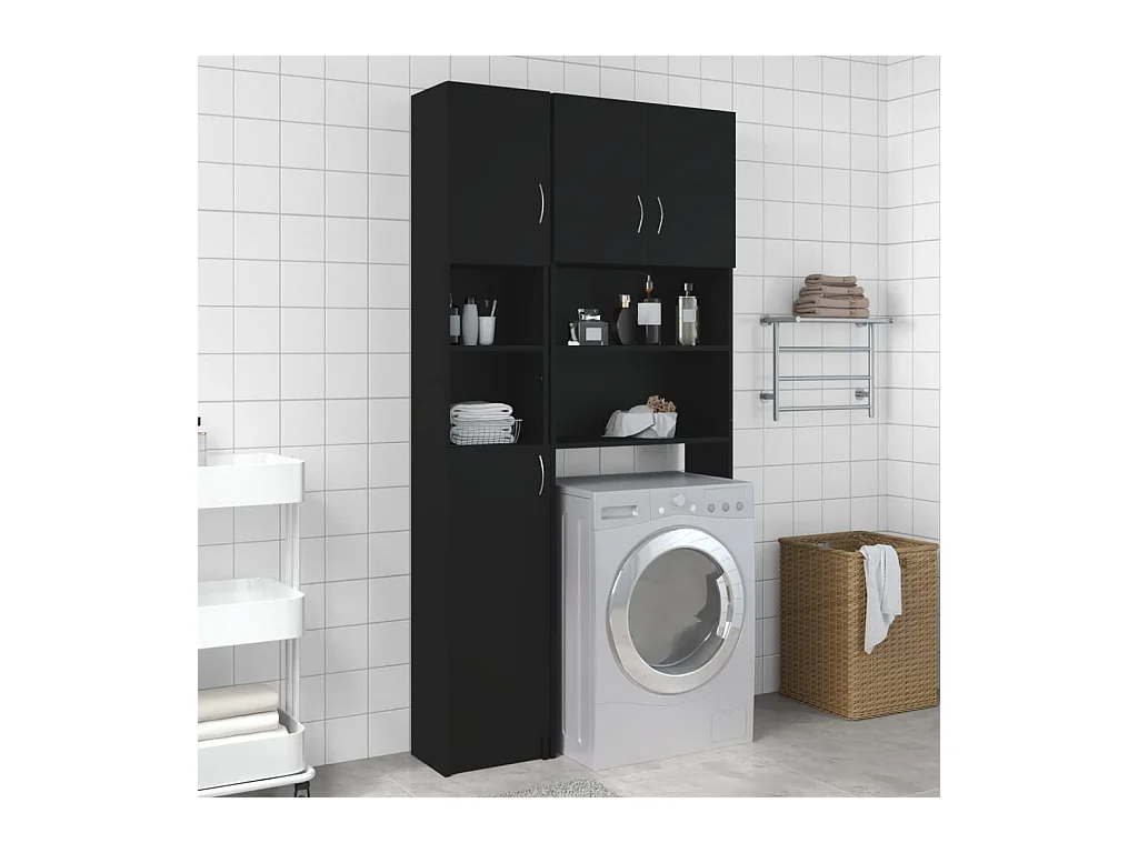 Armoire de salle de bain Noir 32x25,5x190 cm Aggloméré FR60919