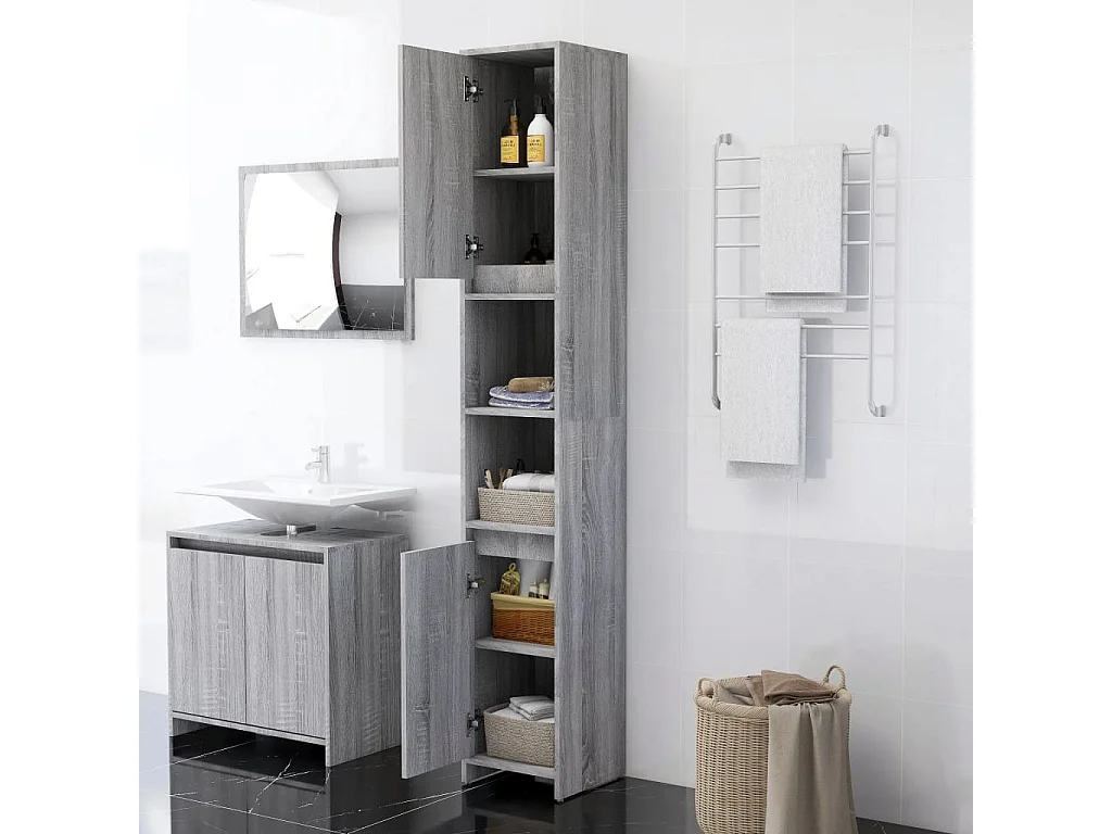 Armoire de bain Sonoma gris 30x30x183,5 cm Bois d'ingénierie FR16918