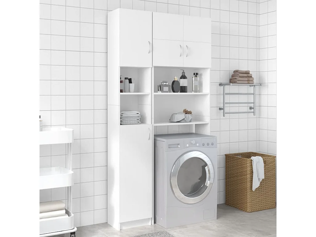 Armario de baño madera contrachapada blanco 32x25,5x190 cm ES705289