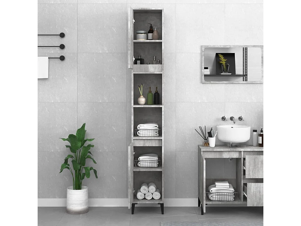 Armoire de salle de bain gris béton 30x30x190 cm FR27089