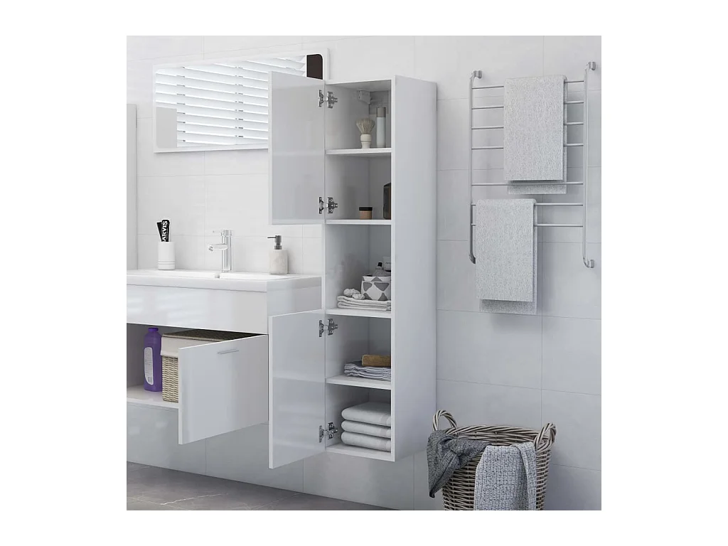 Armoire de salle de bain Blanc brillant 30x30x130 cm Aggloméré FR65928