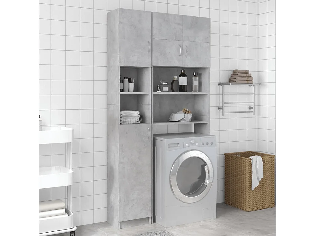Armoire de salle de bain Gris béton 32x25,5x190 cm Aggloméré FR45406