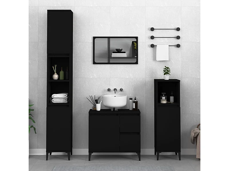 Armoire de salle de bain noir 30x30x190 cm bois d'ingénierie FR57308