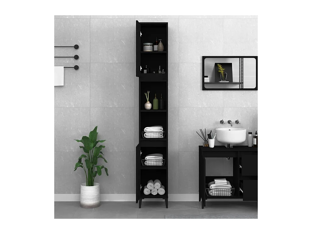 Armoire de salle de bain noir 30x30x190 cm bois d'ingénierie FR57308