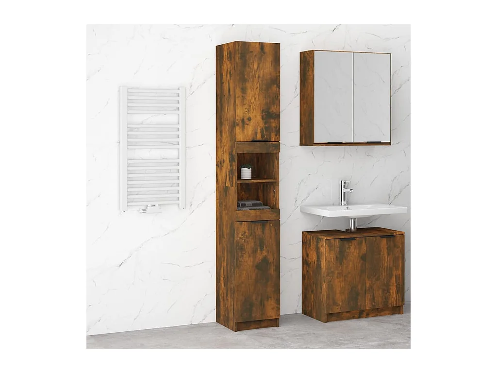 Armoire de bain Chêne fumé 32x34x188,5 cm Bois d'ingénierie FR82450