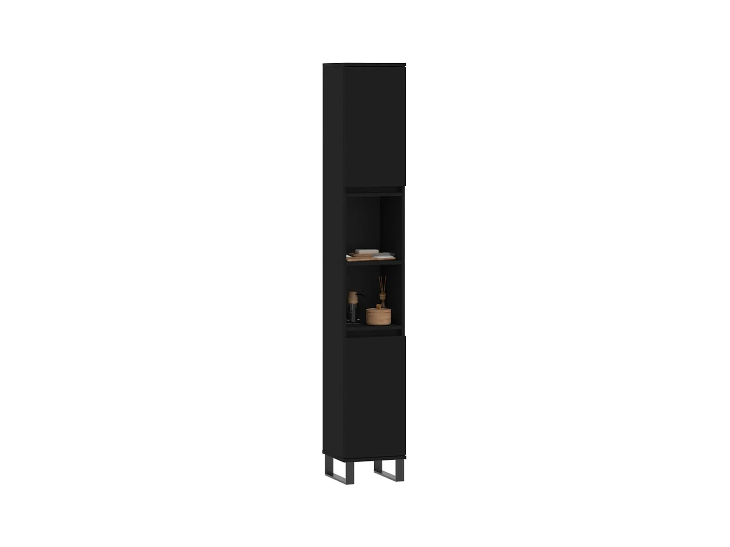 Armoire de salle de bain noir 30x30x190 cm bois d'ingénierie FR97935