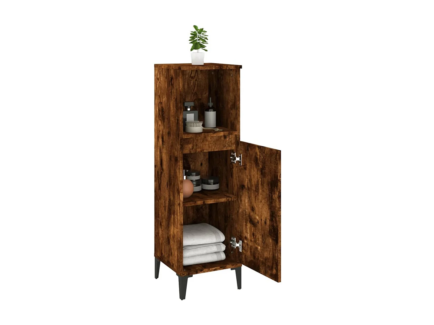 Armoire de bain chêne fumé 30x30x100 cm bois d'ingénierie FR23692