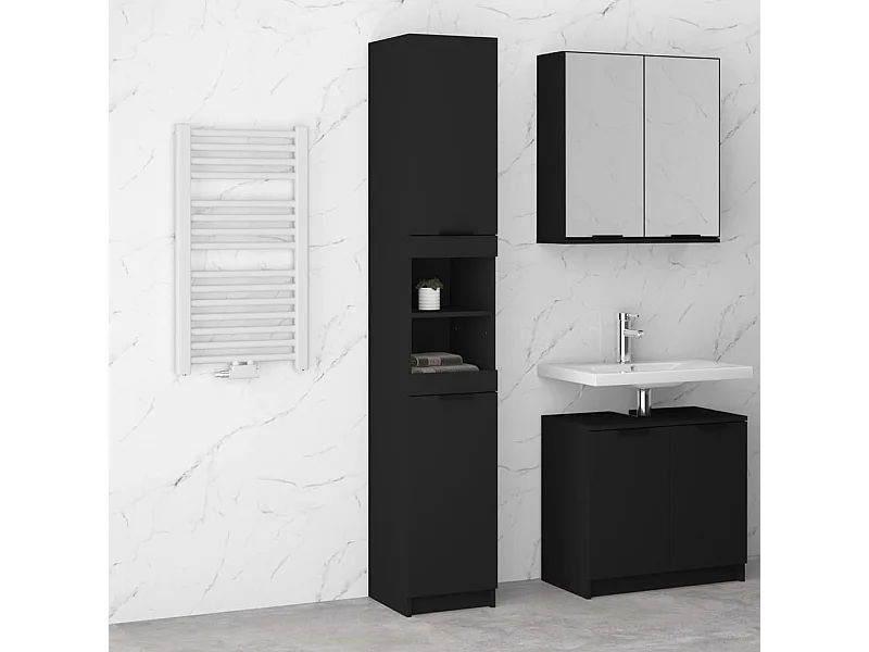 Armoire de salle de bain noir 32x34x188,5 cm bois d'ingénierie FR61795