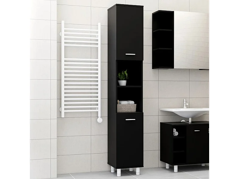 Armoire de salle de bain Noir 30x30x179 cm Bois d'ingénierie FR97567