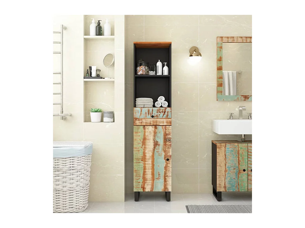 Armoire de salle de bain 38x33x160 cm bois massif récupération FR78044