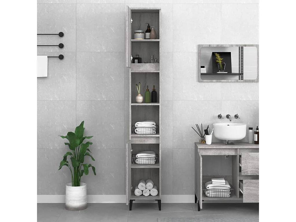 Armoire de bain sonoma gris 30x30x190 cm bois d'ingénierie FR95384