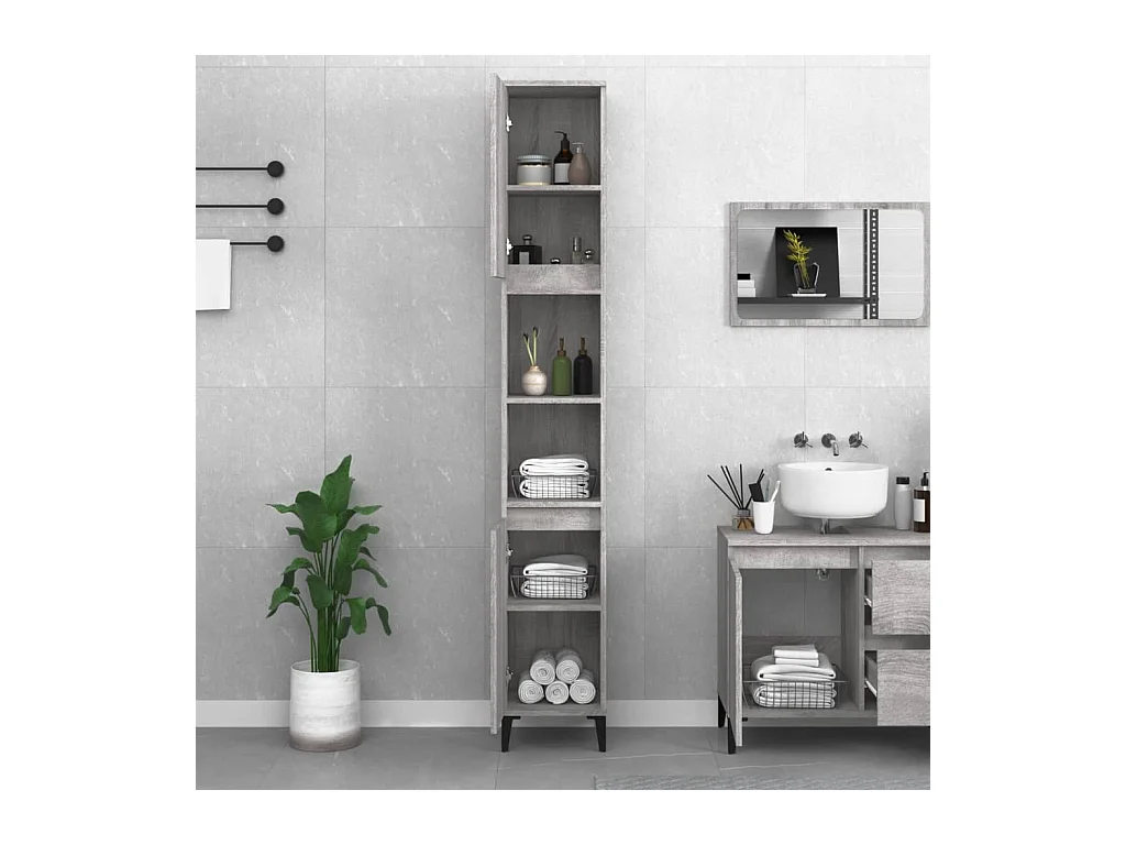 Armoire de bain sonoma gris 30x30x190 cm bois d'ingénierie FR95384