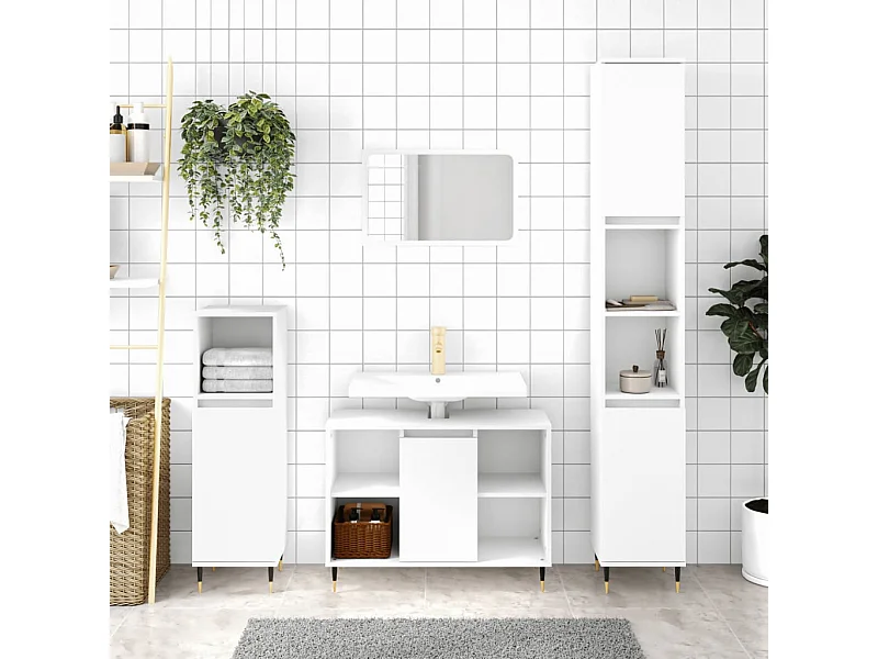 Armario de baño madera de ingeniería blanco 30x30x100 cm ES315708