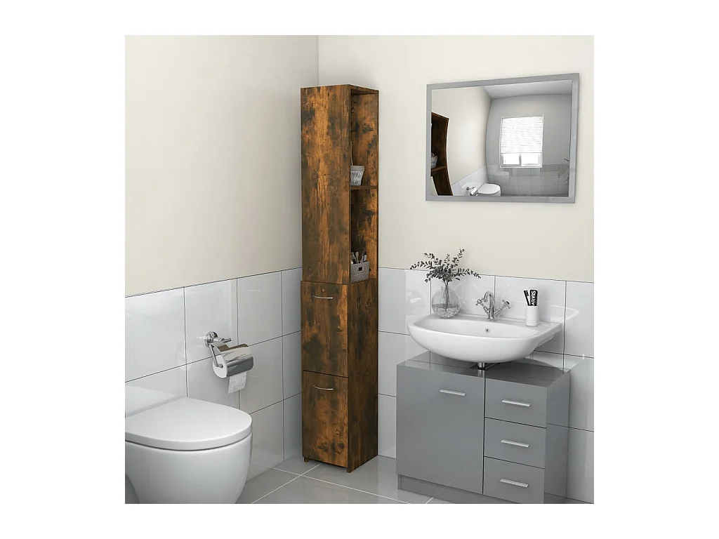 Armoire de bain chêne fumé 25x26,5x170 cm bois d'ingénierie FR98141