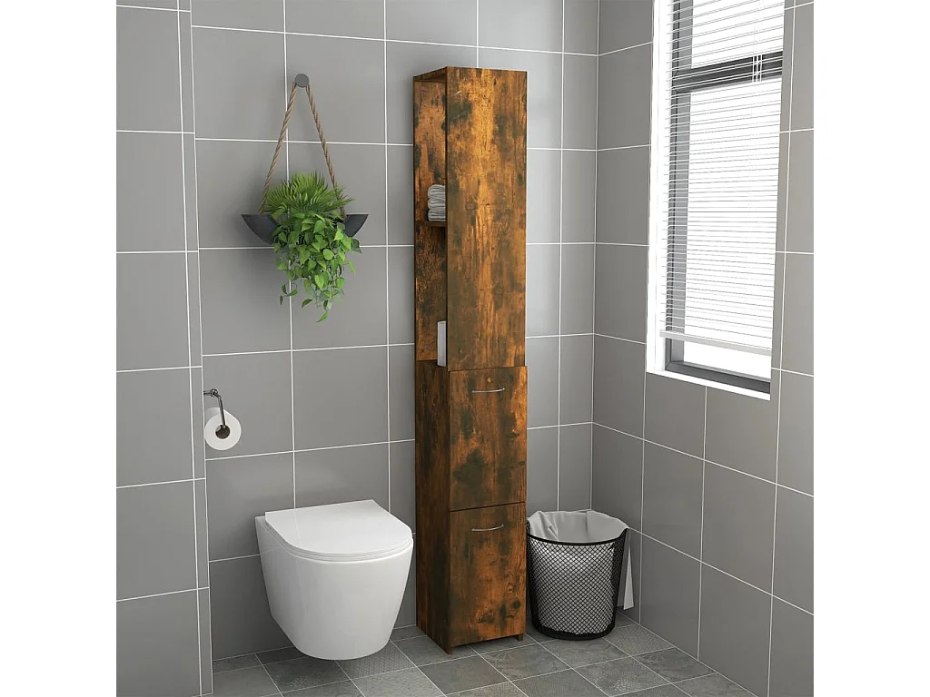 Armoire de bain chêne fumé 25x26,5x170 cm bois d'ingénierie FR98141