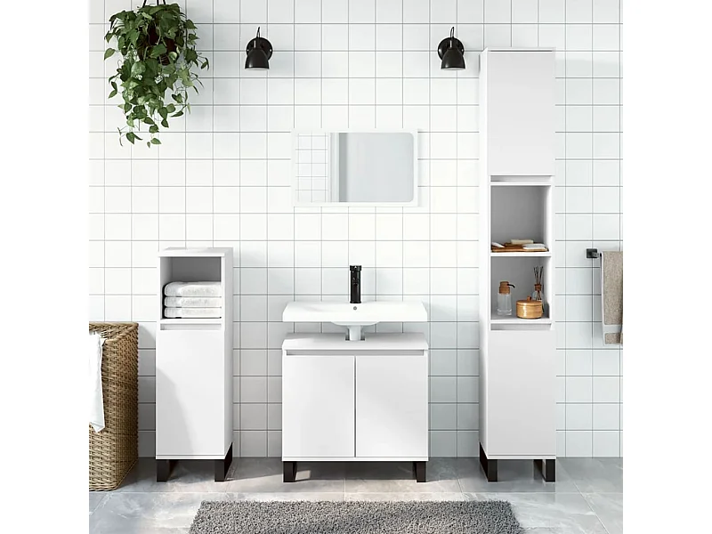 Armoire de salle de bain blanc 30x30x190 cm bois d'ingénierie FR66591