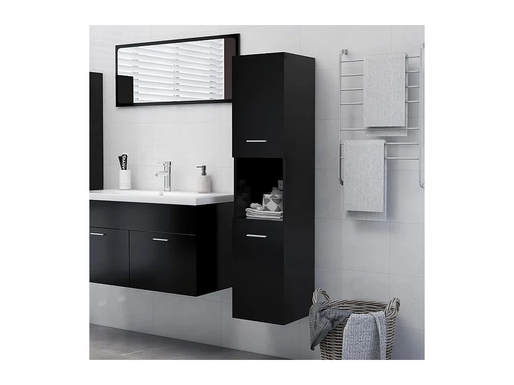 Armoire de salle de bain Noir 30x30x130 cm Bois d’ingénierie FR38726