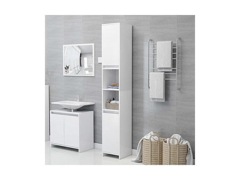 Armario de baño madera contrachapada blanco 30x30x183,5 cm ES161052