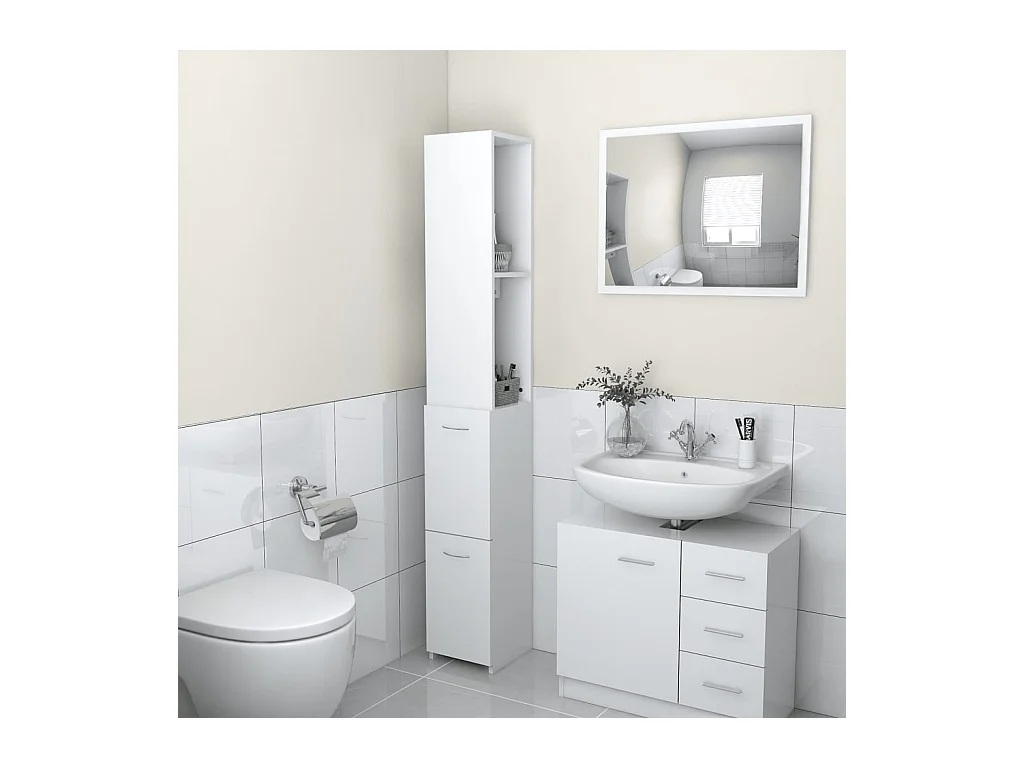 Armoire de salle de bain blanc 25x26,5x170 cm bois d'ingénierie FR29297