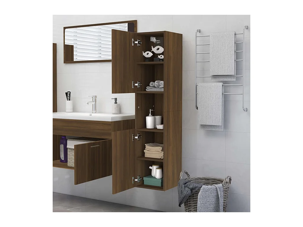 Armoire de bain Chêne marron 30x30x130 cm Bois d'ingénierie FR92891