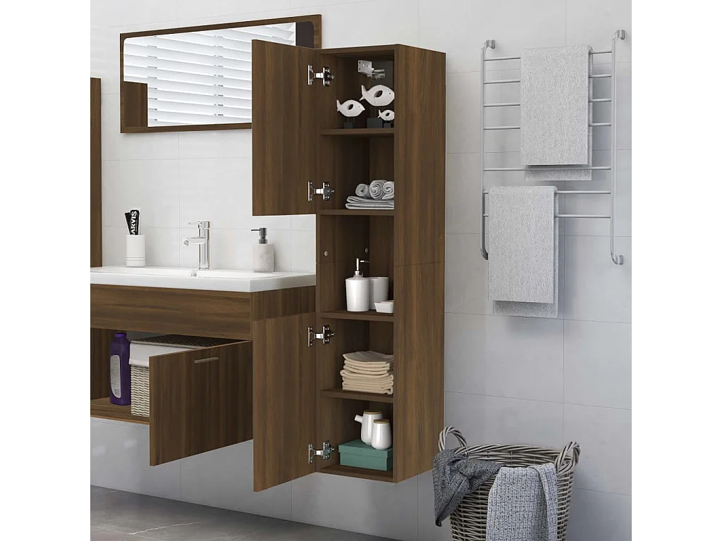 Armario de baño madera de ingeniería marrón roble 30x30x130 cm ES323929