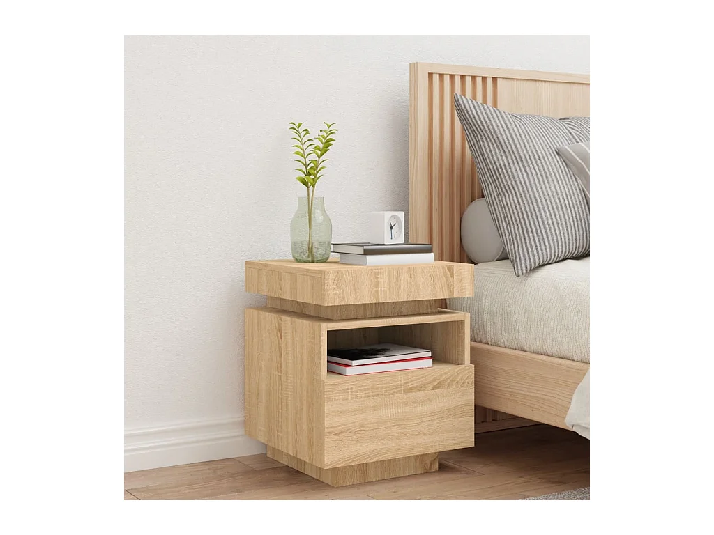 Table de chevet avec lumières LED chêne sonoma 40x39x48,5 cm FR60368