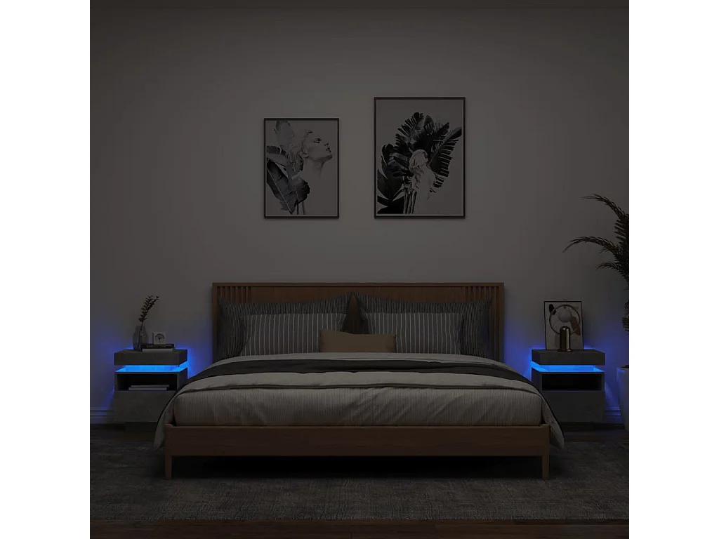 Lot de 2 Tables de chevet avec lumières LED gris béton FR80184