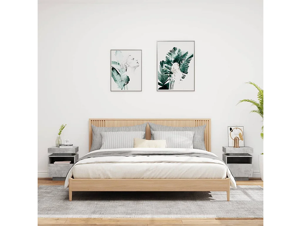 Mesitas de noche con luces LED 2 uds gris hormigón 40x39x48,5cm ES798014