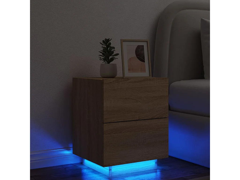 Table de chevet avec lumières LED chêne sonoma FR87647