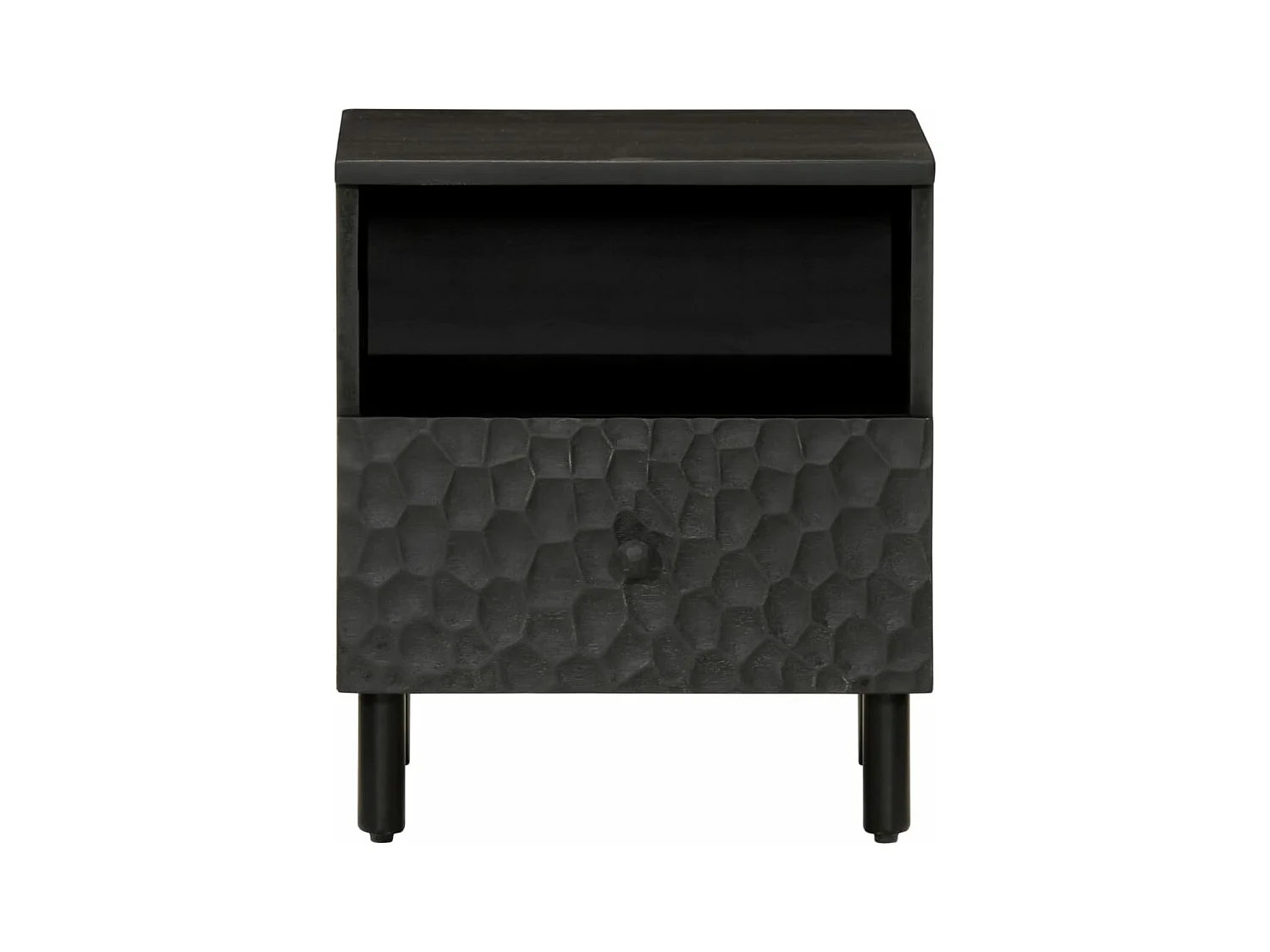 Table de chevet noir 40x33x46 cm bois de manguier solide FR68877