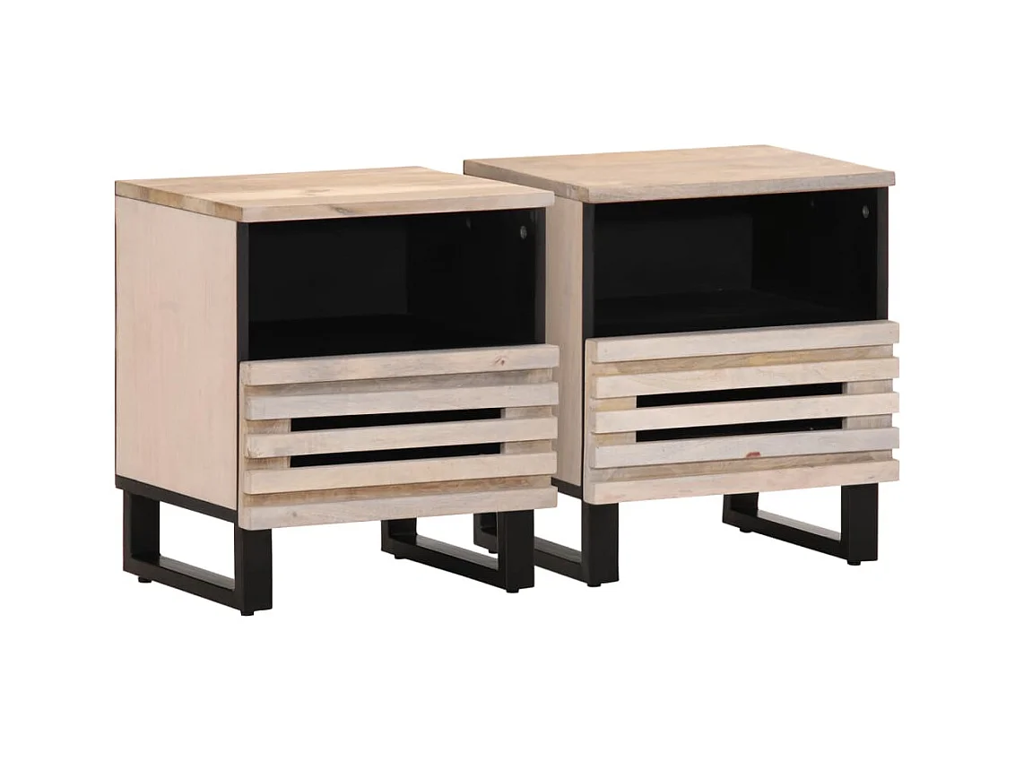 Mesitas de noche 2 uds madera de mango blanqueado 40x34x46 cm ES153734