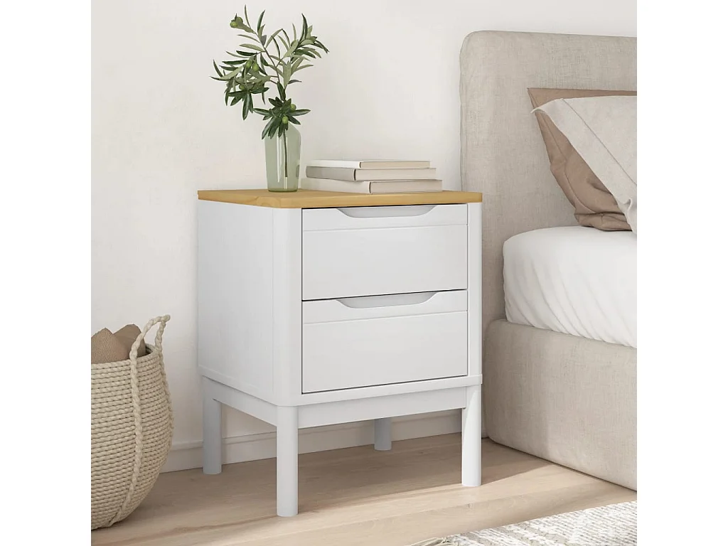 Table de chevet FLORO blanc 45x39x57 cm bois de pin massif FR51118