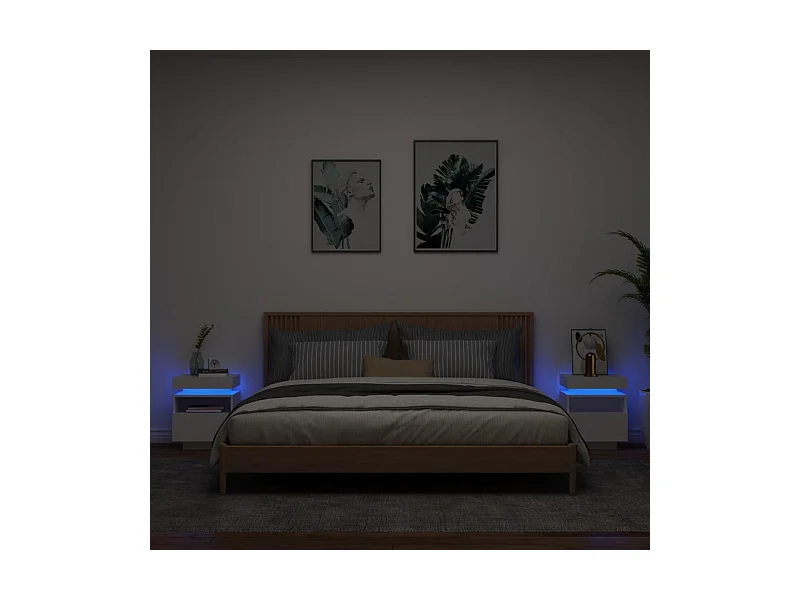Lot de 2 Tables de chevet avec lumières LED blanc 40x39x48,5 cm FR23617