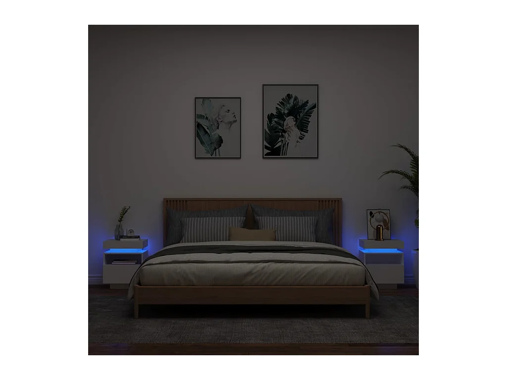 Mesitas de noche con luces LED 2 unidades blanco 40x39x48,5 cm ES901684
