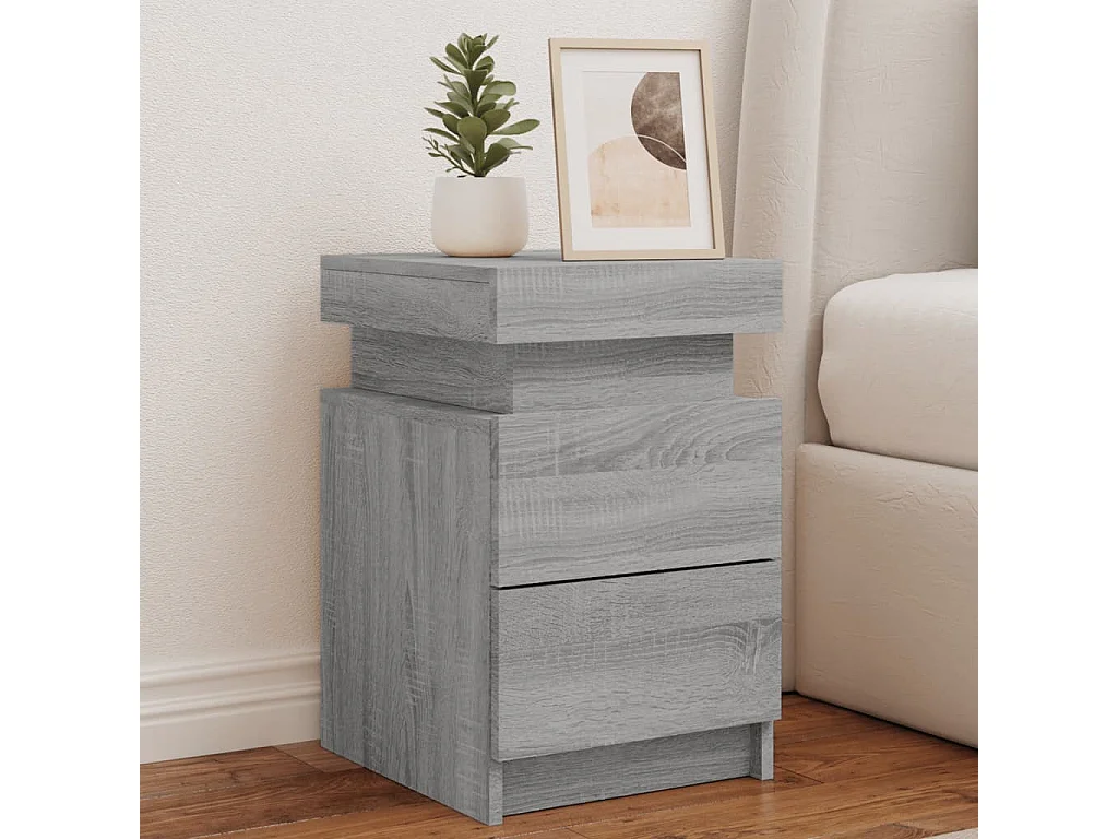 Mesita de noche con luces LED gris Sonoma 35x39x55 cm ES656066