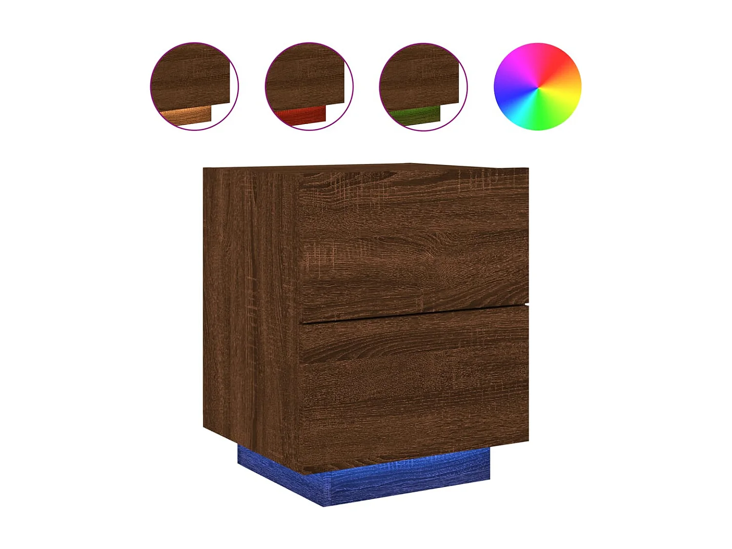 Lot de 2 Tables de chevet et lumières LED chêne marron FR36399