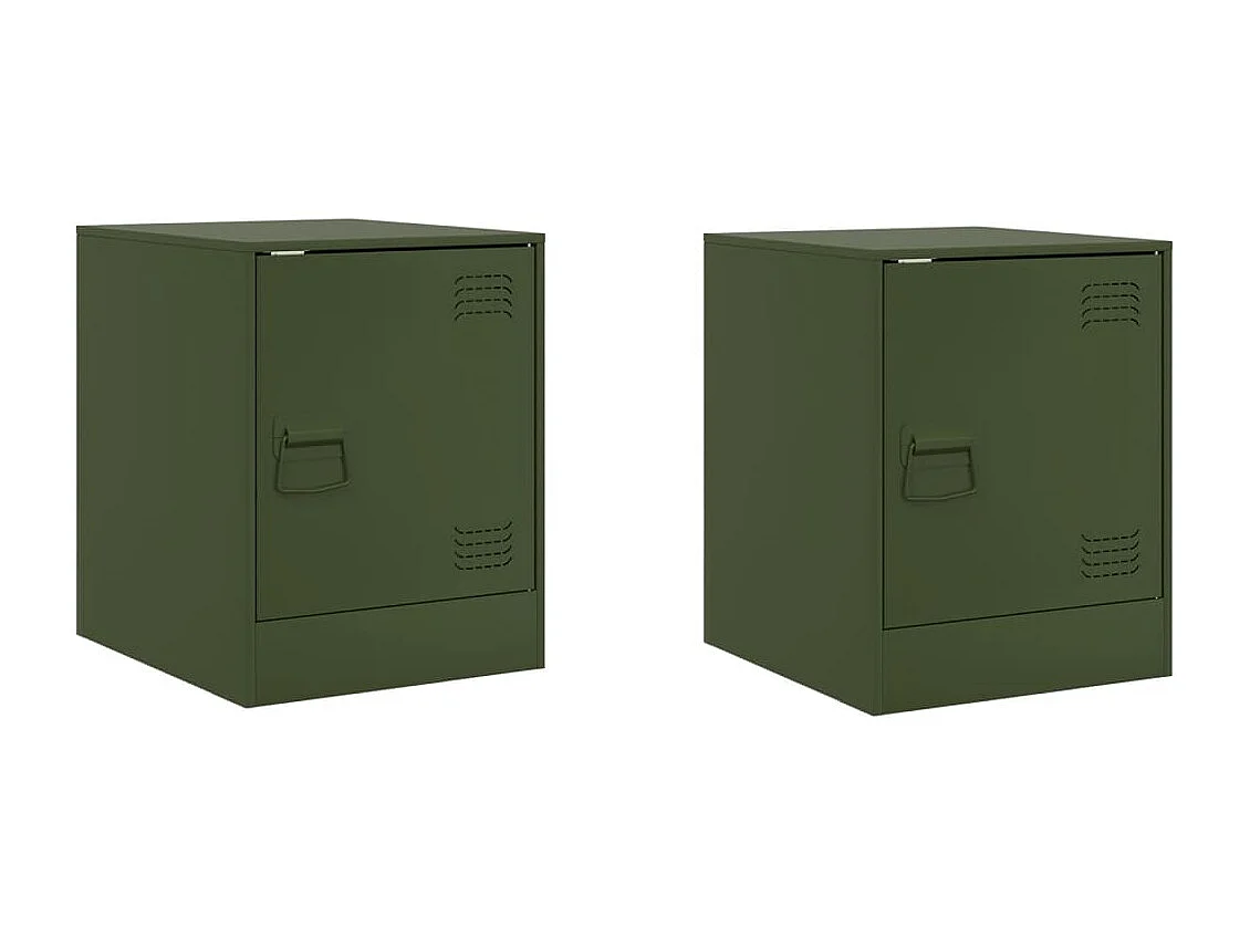 Lot de 2 Tables de chevet vert olive 34,5x39x44 cm acier FR22883