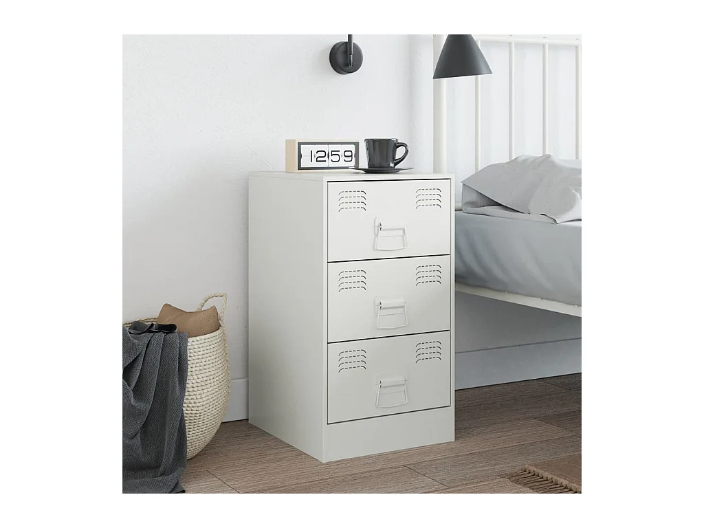 Table de chevet blanc 34,5x39x62 cm acier FR55310