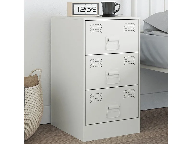 Table de chevet blanc 34,5x39x62 cm acier FR55310