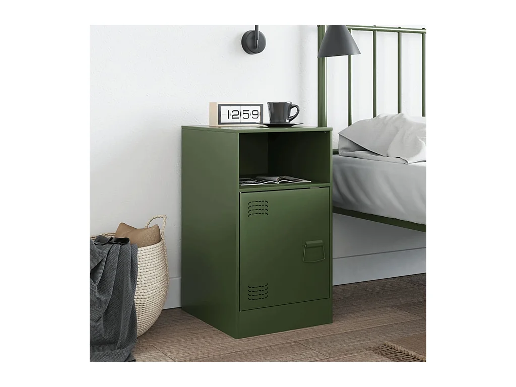 Table de chevet vert olive 34,5x39x62 cm acier FR60830