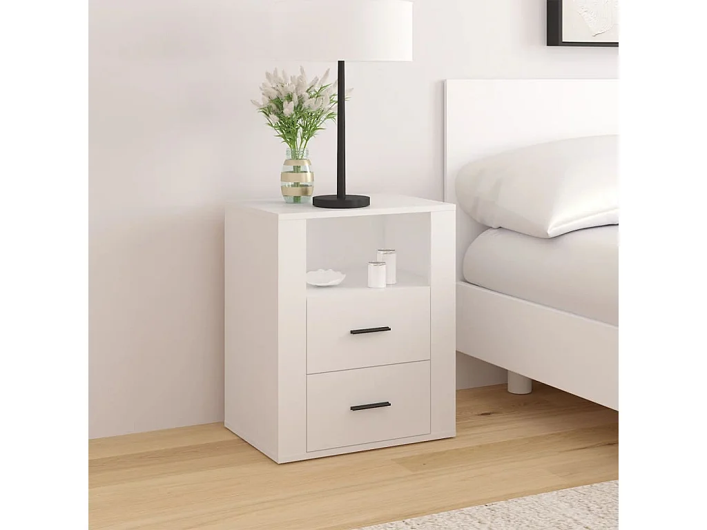 Table de chevet Blanc 50x36x60 cm Bois d'ingénierie FR48657