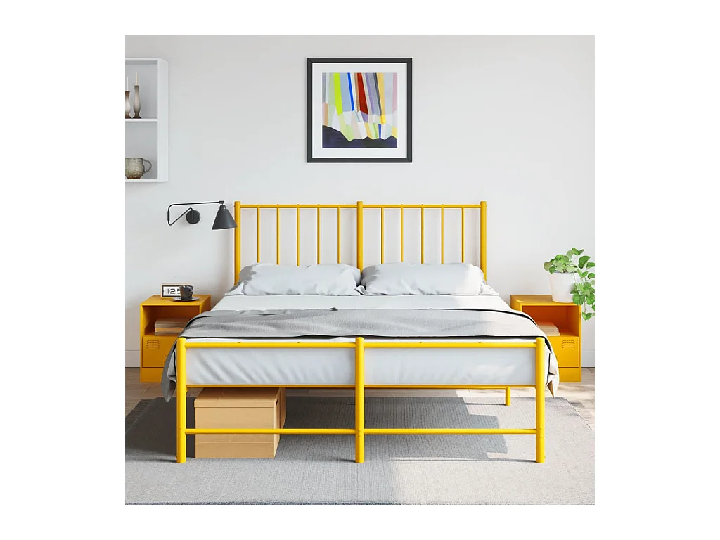 Lot de 2 Tables de chevet jaune moutarde 34,5x39x44 cm acier FR39458