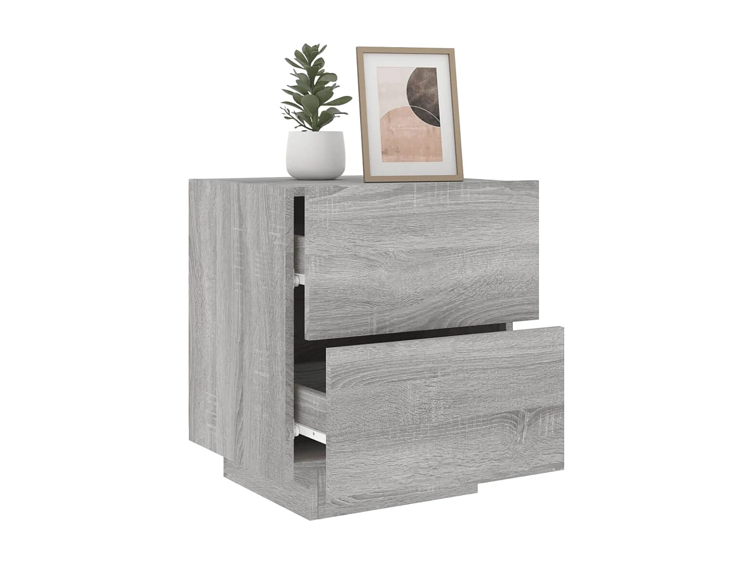 Nachtkastje met LED-verlichting bewerkt hout grijs sonoma BE817925