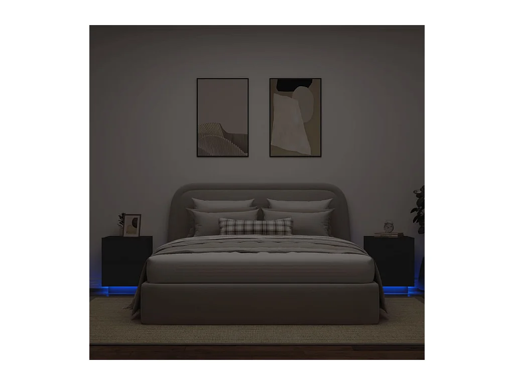 Mesitas de noche con luces LED 2 uds madera ingeniería negra ES526185
