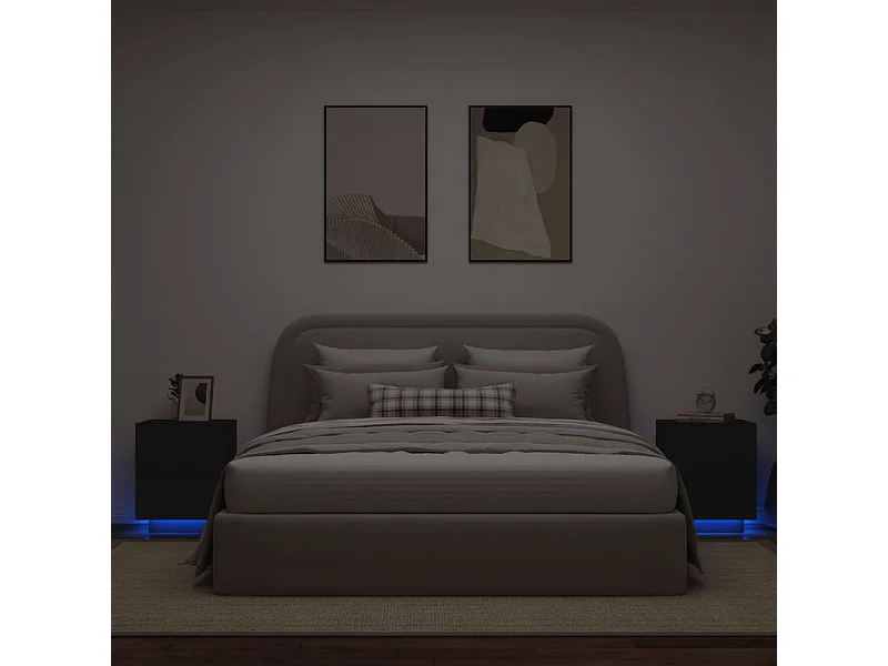 Lot de 2 Tables de chevet et lumières LED noir bois d'ingénierie FR20905