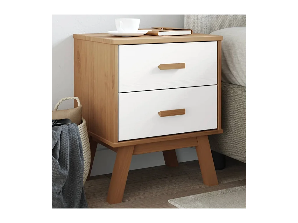 Table de chevet OLDEN blanc et marron bois de pin solide FR51299