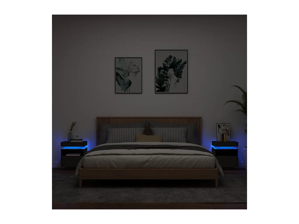 Lot de 2 Tables de chevet avec lumières LED noir 40x39x48,5 cm FR67853