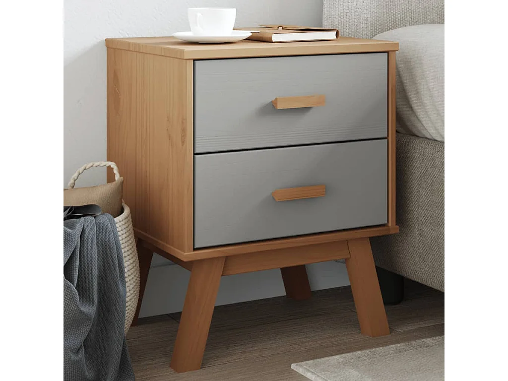 Table de chevet OLDEN gris et marron bois de pin solide FR41321